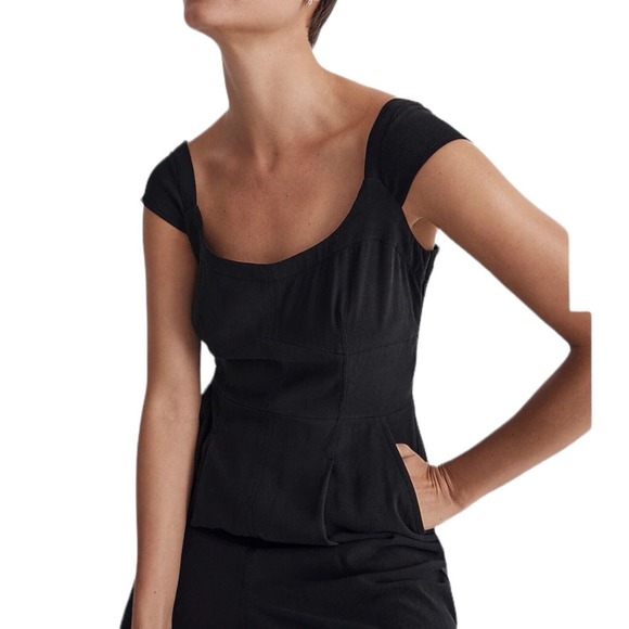 NWT Madewell Black Cap Sleeve Crop Wide Leg Smocked Jumpsuit Womens Size 0 - Picture 2 of 9